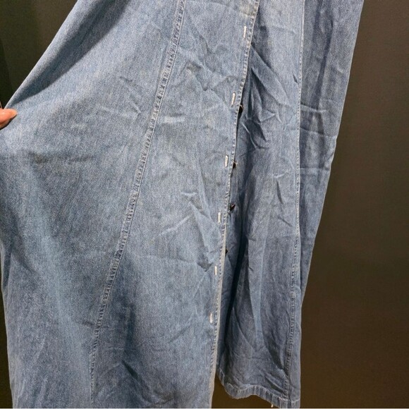 Vintage Cotton Denim Maxi Button Up Maxi dress Sz L Chambray V Neck Short Sleeve - Picture 8 of 13